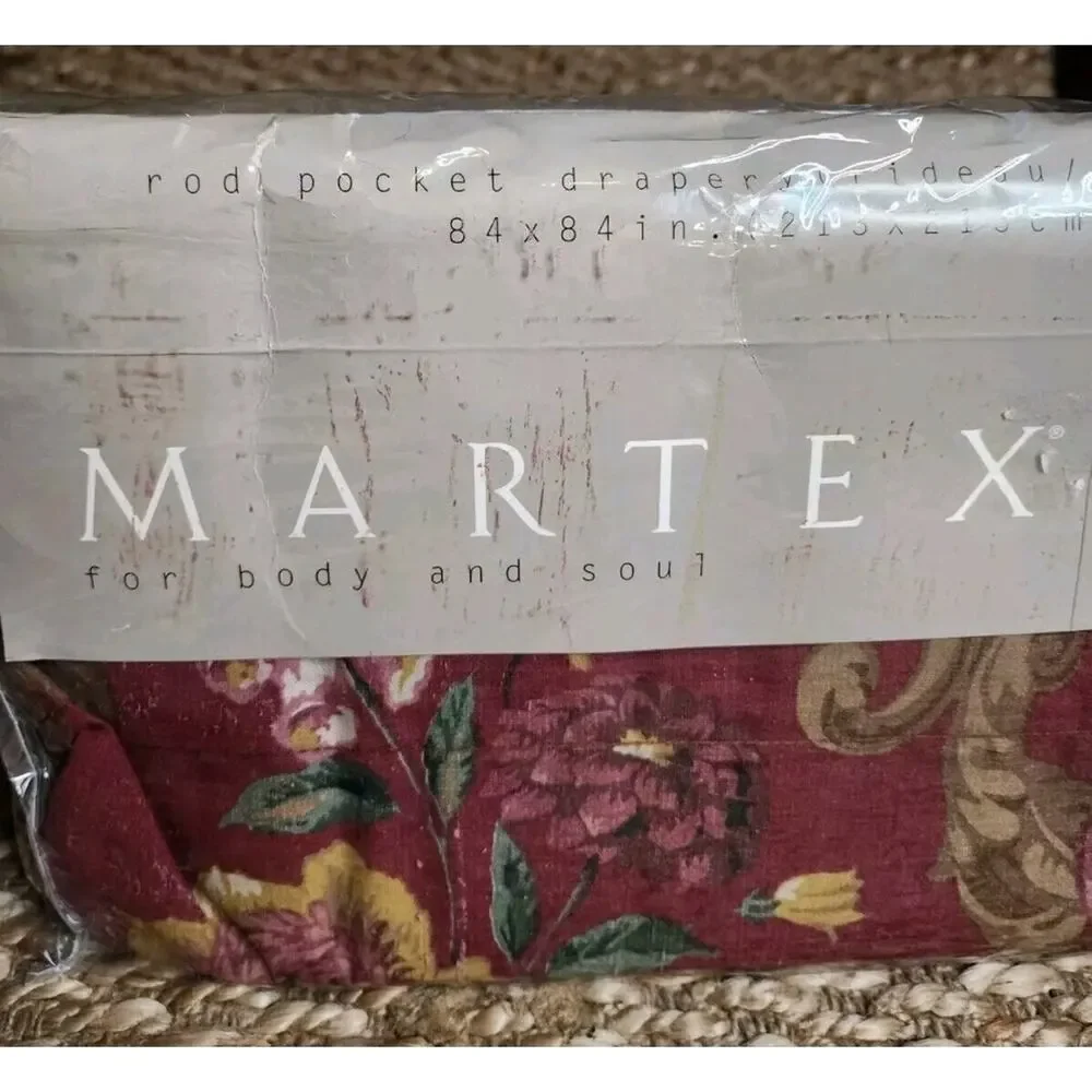 VTG New MARTEX Rod Pocket Lined Drapes Secret Garden Red Floral 84x84